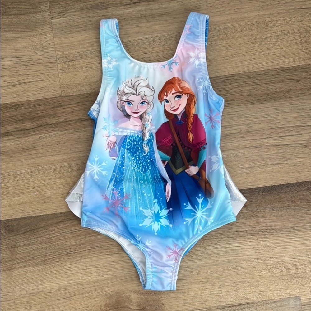 NWOT Disney Store Frozen Elsa Anna Ruffle Swimsuit Blue 3T
